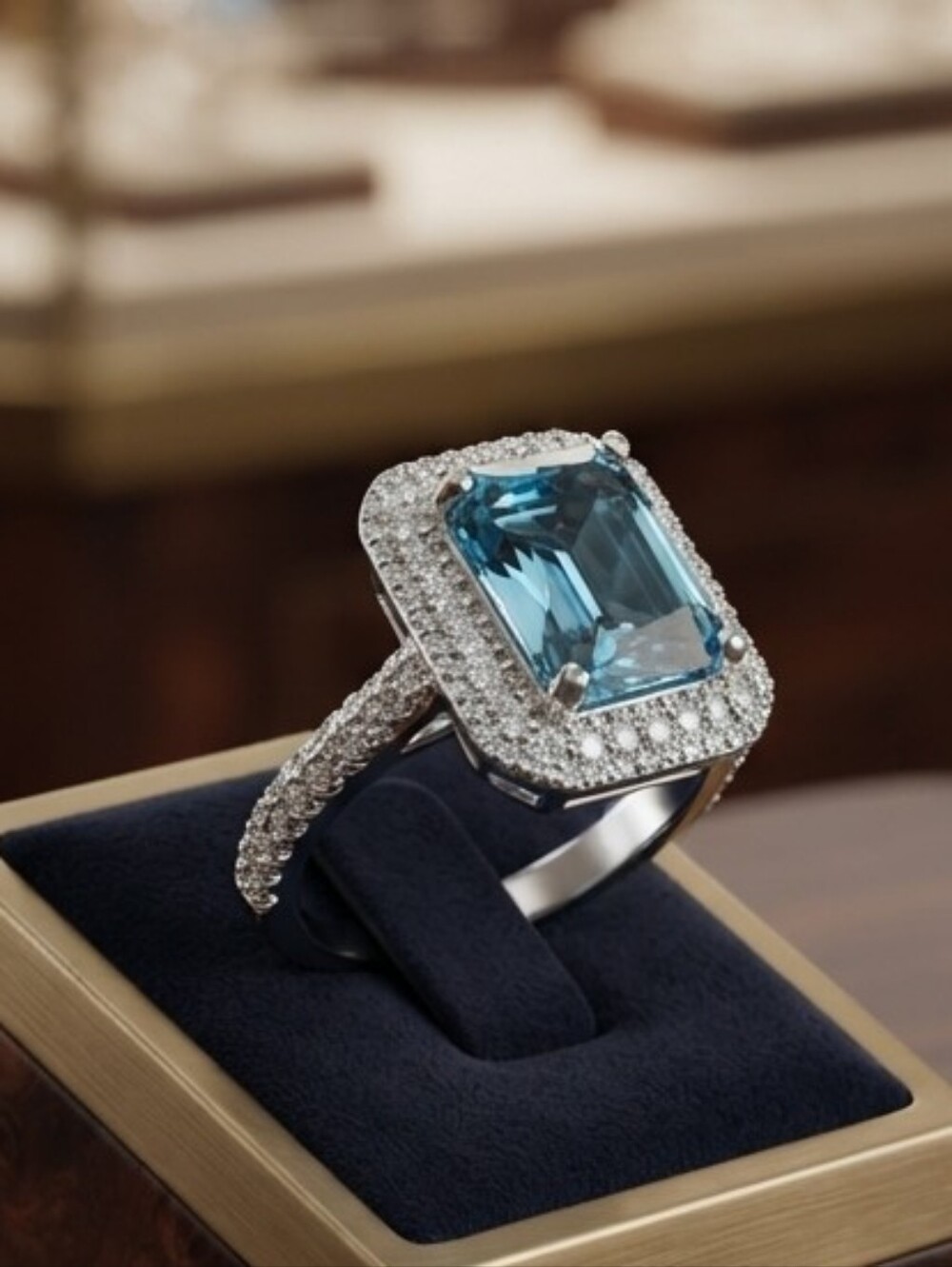 Sterling Silver 925 Elegant Blue Topaz Halo Ring with Pavé